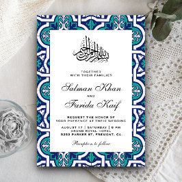 Blaue und Aquamarine islamische arabische Hochzeit Einladung