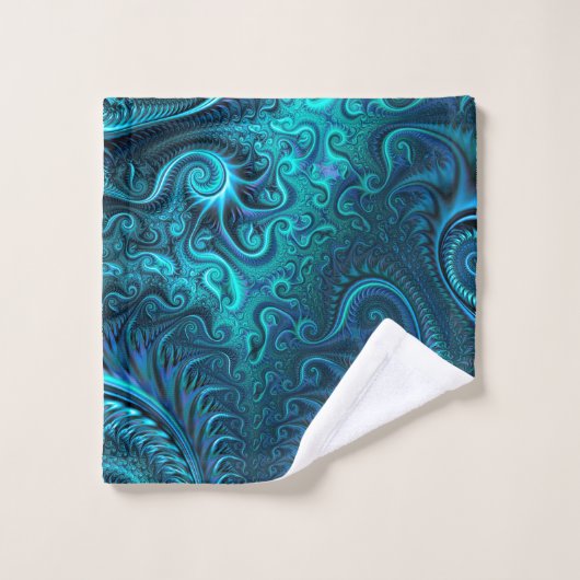 Blaue und Aquamarine Kraken Tentakles Spiralmuster Badhandtuch Set (Waschlappen)