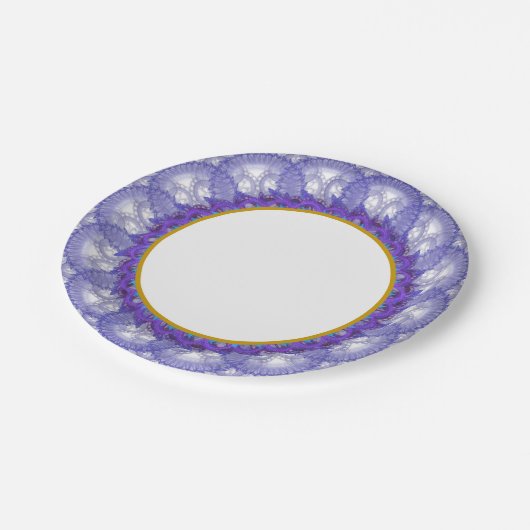 Blaue und Aquamarine Lace Gold Trim Paper Plate Pappteller (Schrägansicht)