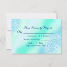 Blaue und Aquamarine Mandala Elegante Wedding RSVP