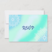 Blaue und Aquamarine Mandala Elegante Wedding RSVP (Rückseite)