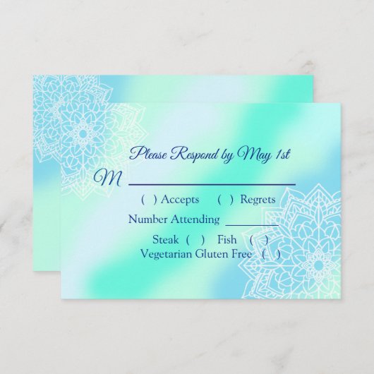 Blaue und Aquamarine Mandala Elegante Wedding RSVP (Vorne/Hinten)