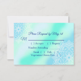 Blaue und Aquamarine Mandala Elegante Wedding RSVP Karte