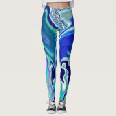 Blaue und Aquamarine Marmorwellen Leggings (Vorderseite)