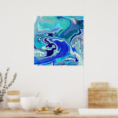 Blaue und Aquamarine Marmorwellen Poster (Küche)