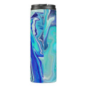 Blaue und Aquamarine Marmorwellen Thermosbecher (Rückseite)