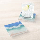 Blaue und Aquamarine Meereswellen Glasuntersetzer (Schrägansicht)