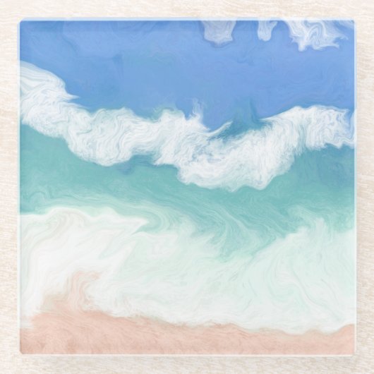 Blaue und Aquamarine Meereswellen Glasuntersetzer (Vorderseite)