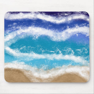 Blaue und Aquamarine Meereswellen Sandstrand Mousepad