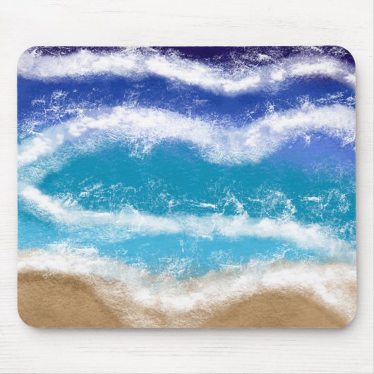 Blaue und Aquamarine Meereswellen Sandstrand Mousepad (Vorne)