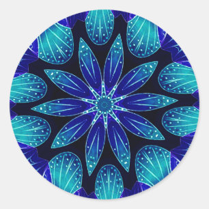 Blaue und Aquamarine Petals Mandala Runder Aufkleber