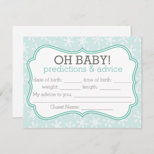 Blaue und Aquamarine Schneeflocken - Vorhersagen u Einladung (Vorne/Hinten)
