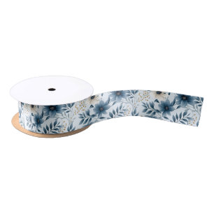 Blaue und beige Blumen Satinband