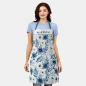 Blaue und beige Blumen Schürze (Getragen)