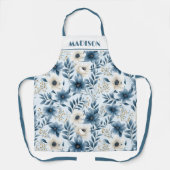 Blaue und beige Blumen Schürze (Vorderseite)