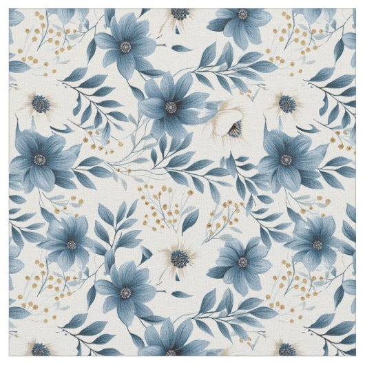 Blaue und beige Blumen Stoff (Nahaufnahme)