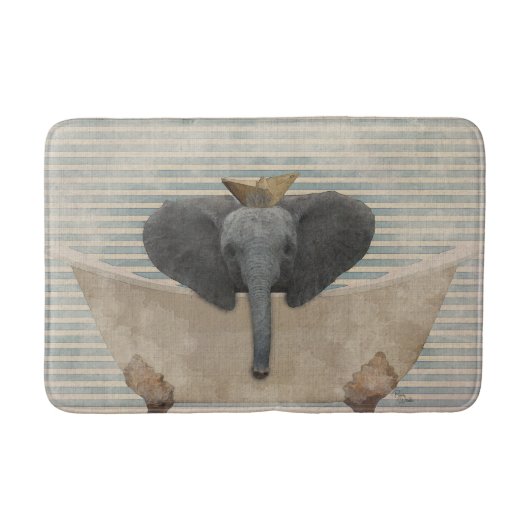 Blaue und beige gestreifte Elefant-Wanne-Bad-Matte Badematte (Vorderseite)