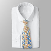 Blaue und beige Herren-Krawatte mit Blattmuster Krawatte (Gebunden)