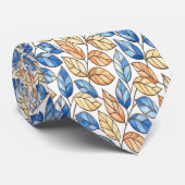 Blaue und beige Herren-Krawatte mit Blattmuster Krawatte (Gerollt)