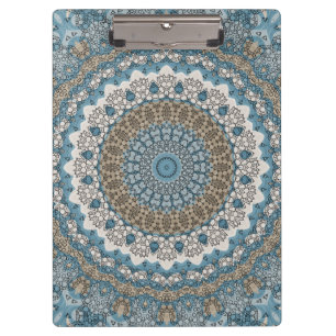 Blaue und beige Mandala kompliziertes geometrische Klemmbrett