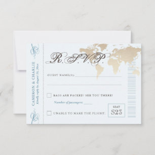Blaue und beige RSVP-Weltkarte Boarding Pass Karte