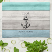 Blaue und Beige Töne Holz Nautical - Monogramm Geschirrtuch (Gefaltet)