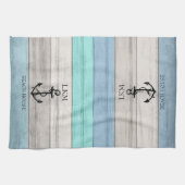 Blaue und Beige Töne Holz Nautical - Monogramm Geschirrtuch (Horizontal)