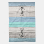 Blaue und Beige Töne Holz Nautical - Monogramm Geschirrtuch (Vertikal)