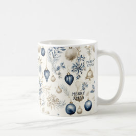Blaue und beige Weihnachtsschmuck Muster Kaffeetasse