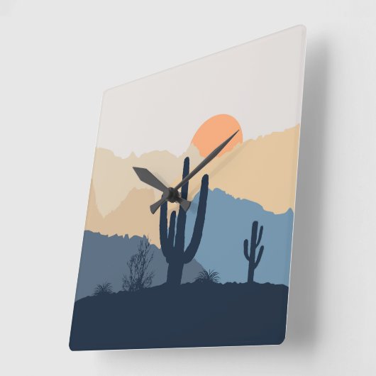 Blaue und beige Wüste Quadratische Wanduhr (Winkel)