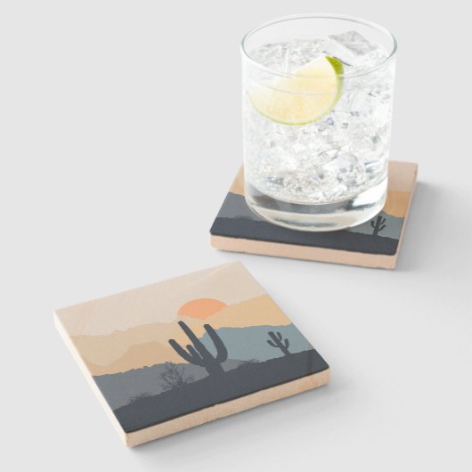 Blaue und beige Wüste Steinuntersetzer (Seitenansicht)