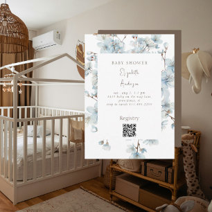 Blaue und braune Blumen-Baby-Party Einladung
