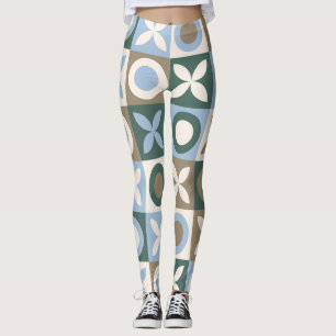 Blaue und braune geometrische Fliesenmosaikmuster Leggings