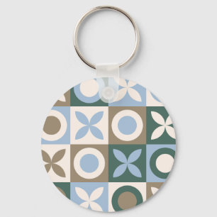 Blaue und braune geometrische Fliesenmosaikmuster Schlüsselanhänger
