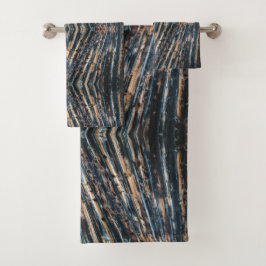 Blaue und braune Holzbalken Foto Perspektive Muste Badhandtuch Set