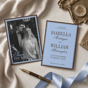 Blaue und braune luxuriöse Hochzeit im Stil des al Save The Date