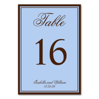 Blaue und braune luxuriöse Hochzeit im Stil des al Tischnummer