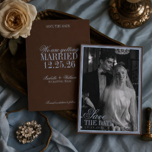 Blaue und braune luxuriöse Hochzeit mit altem Geld Save The Date