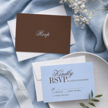 Blaue und braune Luxus-Hochzeits-RSVP-Karte im Sti
