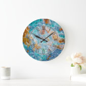 Blaue und braune Marmorsteinmuster Große Wanduhr (Zuhause)