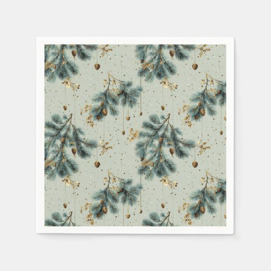 Blaue und braune Pinecone Wintermuster Serviette (Vorderseite)