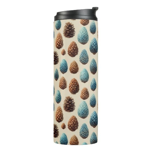 Blaue und braune Pinecone Wintermuster Thermosbecher (Nach links gedreht)