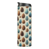 Blaue und braune Pinecone Wintermuster Thermosbecher (Nach rechts gedreht)