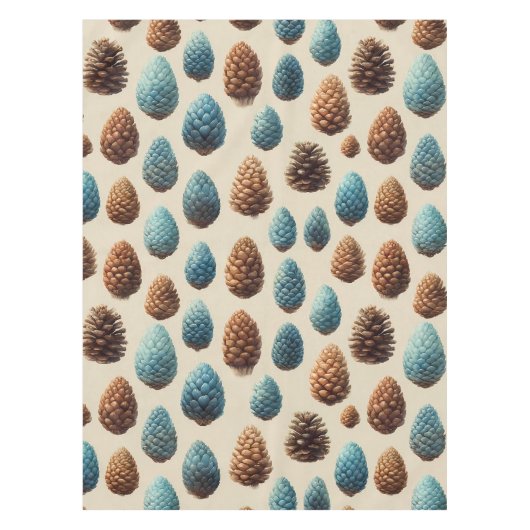 Blaue und braune Pinecone Wintermuster Tischdecke (Vorderseite)