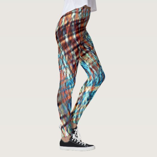 Blaue und braune Schlaganfälle rustikal in seidig  Leggings (Rechts)