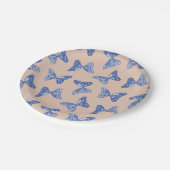 Blaue und braune Schmetterlinge Pappteller (Schrägansicht)