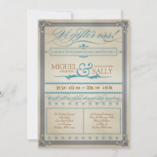 Blaue und braune schwedische Vintage-Hochzeitseinl Einladung