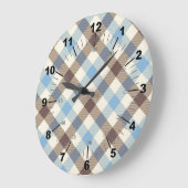 Blaue und braune Tartan-kariert Große Wanduhr (Winkel)
