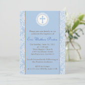 Blaue und braune Taufe/Weihnachts-Einladung Einladung (Stehend Vorderseite)