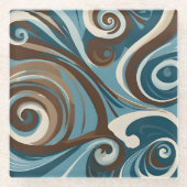 Blaue und braune Wirbel Glasuntersetzer (Vorderseite)
